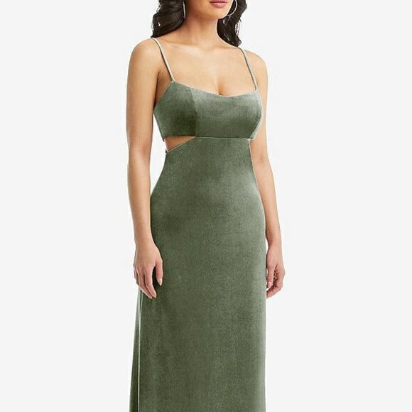 After Six 6866..Spaghetti Strap Cutout Midriff Velvet Dress....Sage....Size XXS - Picture 1 of 8